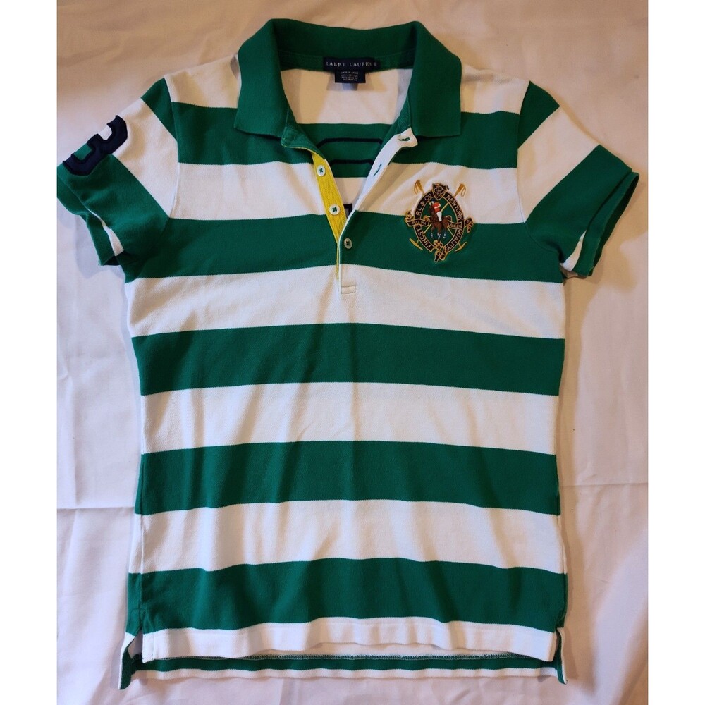 Collector Y2K Ralph Lauren Crest Polo Preppy Block Stripe Rugby Aesthetic 3 Sz L